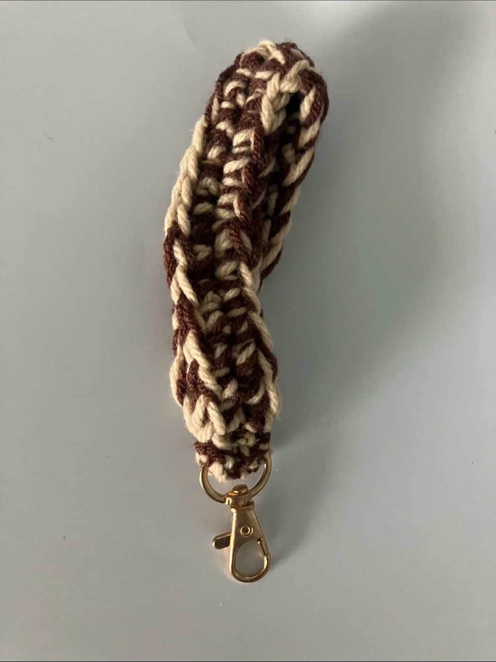 Handmade Brown & Cream Crochet Key Fob Wristlet Key Holder